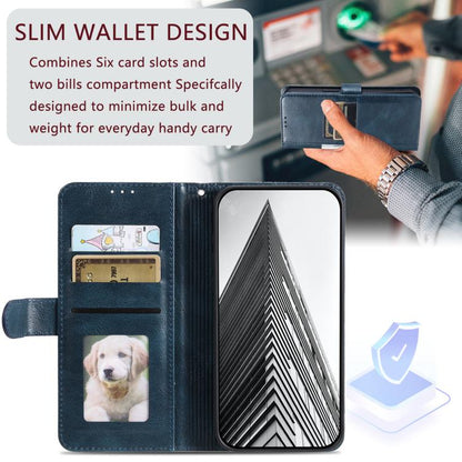 For iPhone 16e Simple 6-Card Wallet Leather Phone Case(Navy Blue) - iPhone 16e Cases by buy2fix | Online Shopping UK | buy2fix