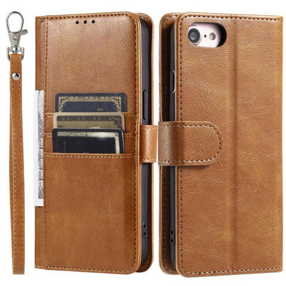 For iPhone 16e Simple 6-Card Wallet Leather Phone Case(Brown) - iPhone 16e Cases by buy2fix | Online Shopping UK | buy2fix