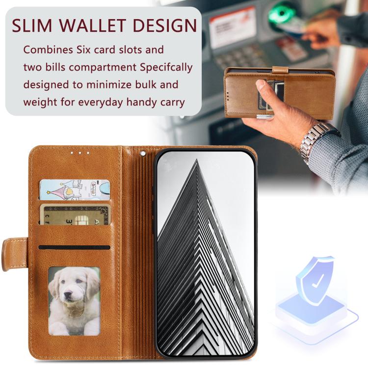 For iPhone 16e Simple 6-Card Wallet Leather Phone Case(Brown) - iPhone 16e Cases by buy2fix | Online Shopping UK | buy2fix