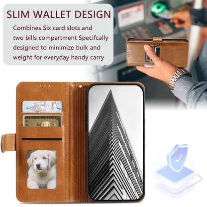 For iPhone 16e Simple 6-Card Wallet Leather Phone Case(Brown) - iPhone 16e Cases by buy2fix | Online Shopping UK | buy2fix