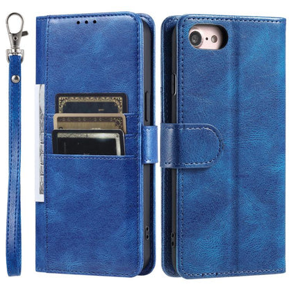 For iPhone 16e Simple 6-Card Wallet Leather Phone Case(Blue) - iPhone 16e Cases by buy2fix | Online Shopping UK | buy2fix