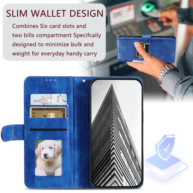 For iPhone 16e Simple 6-Card Wallet Leather Phone Case(Blue) - iPhone 16e Cases by buy2fix | Online Shopping UK | buy2fix