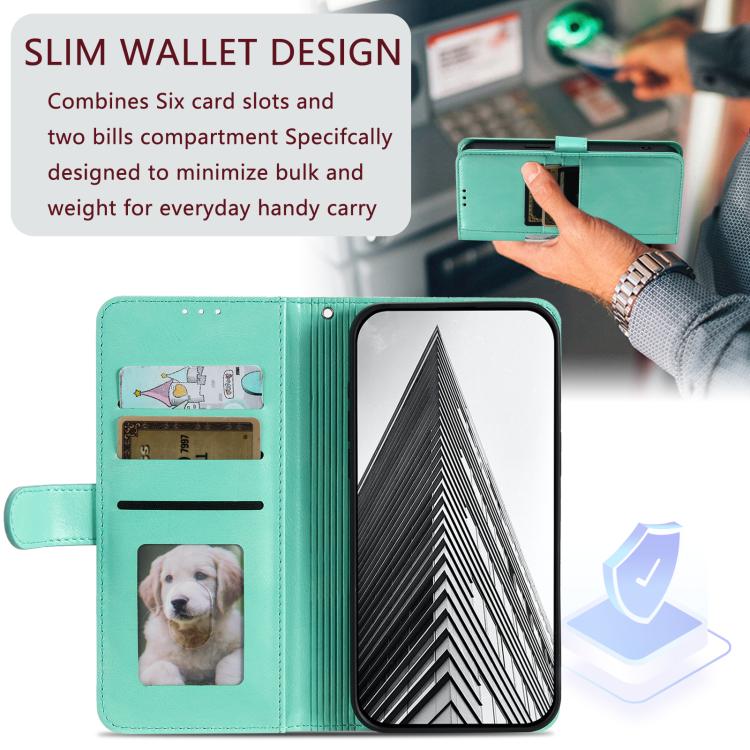 For iPhone 16e Simple 6-Card Wallet Leather Phone Case(Green) - iPhone 16e Cases by buy2fix | Online Shopping UK | buy2fix