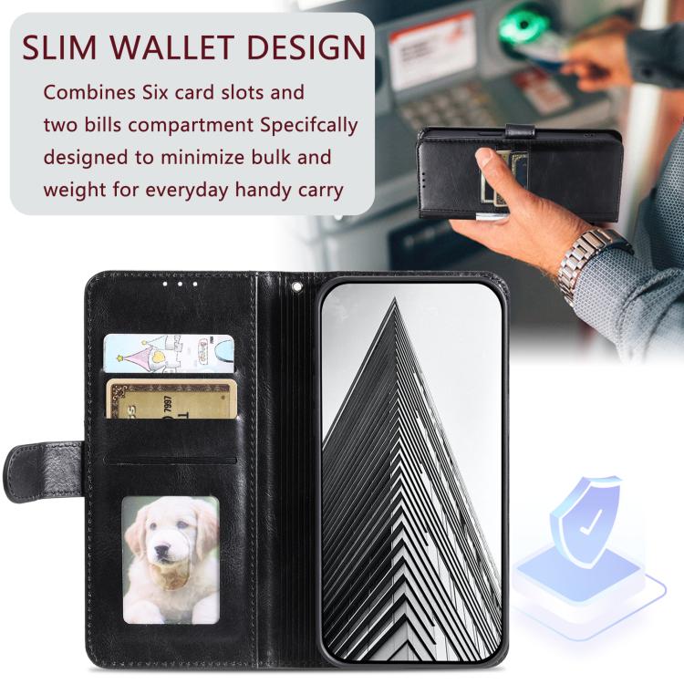 For iPhone 16e Simple 6-Card Wallet Leather Phone Case(Black) - iPhone 16e Cases by buy2fix | Online Shopping UK | buy2fix
