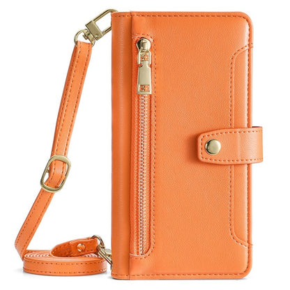For Motorola Moto G Play 4G 2024 Sheep Texture Cross-body Zipper Wallet Leather Phone Case(Orange) - Motorola Cases by buy2fix | Online Shopping UK | buy2fix