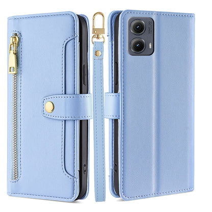 For Motorola Edge 5G 2024 Sheep Texture Cross-body Zipper Wallet Leather Phone Case(Blue) by buy2fix