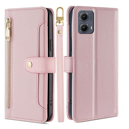 For Motorola Edge 5G 2024 Sheep Texture Cross-body Zipper Wallet Leather Phone Case(Pink) by buy2fix