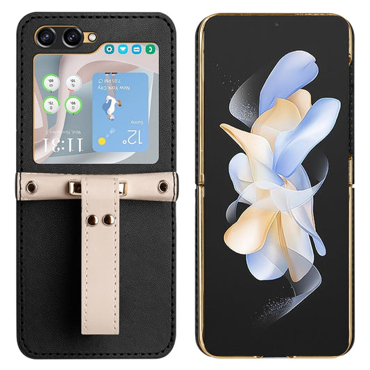 For Samsung Galaxy Z Flip5 Skin Feel Full Coverage Crossbody Phone Case with Hand Strap/Lanyard(Black) - Galaxy Z Flip5 Cases by buy2fix | Online Shopping UK | buy2fix