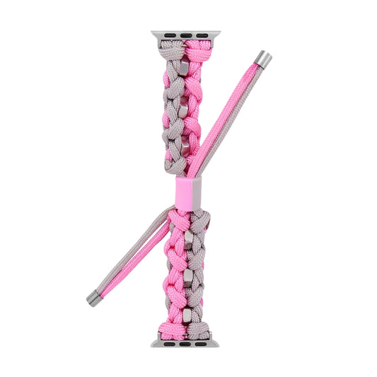 For Apple Watch Ultra 49mm Screw Nut Dual-Color Braided Paracord Watch Band(Silver Pink) by buy2fix