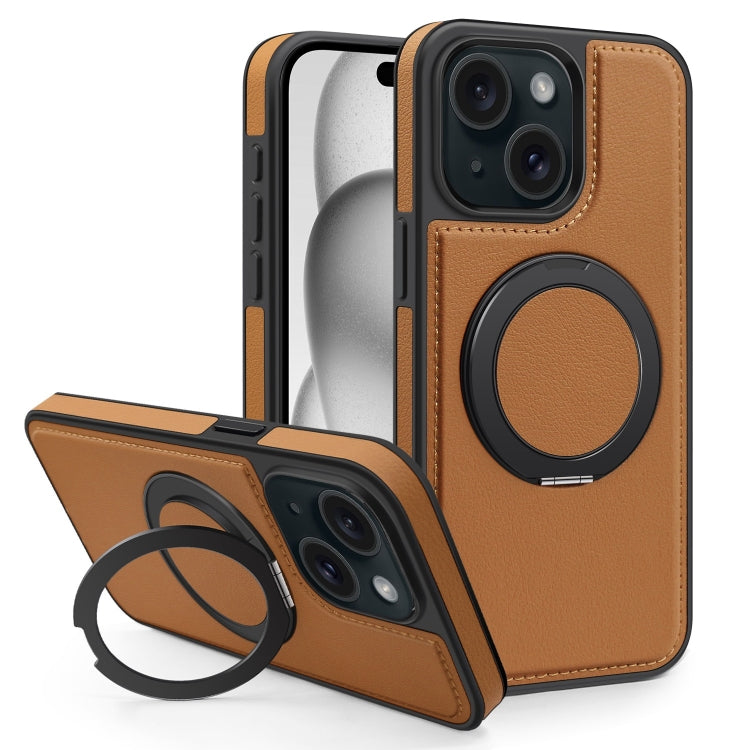 For iPhone 15 Plus Yashi 360 Degree Rotating MagSafe Bracket Phone Case(Brown) - iPhone 15 Plus Cases by buy2fix | Online Shopping UK | buy2fix