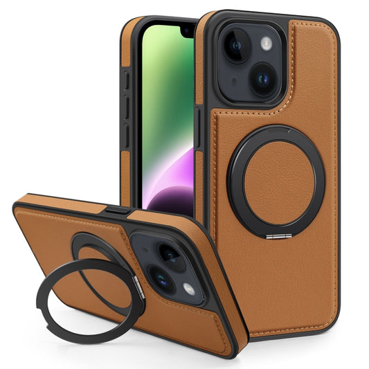 For iPhone 14 Yashi 360 Degree Rotating MagSafe Bracket Phone Case(Brown) - iPhone 14 Cases by buy2fix | Online Shopping UK | buy2fix