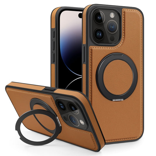 For iPhone 14 Pro Max Yashi 360 Degree Rotating MagSafe Bracket Phone Case(Brown) - iPhone 14 Pro Max Cases by buy2fix | Online Shopping UK | buy2fix