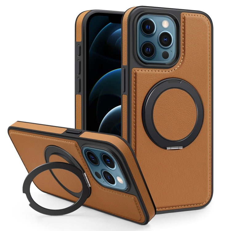 For iPhone 12 Pro Max Yashi 360 Degree Rotating MagSafe Bracket Phone Case(Brown) - iPhone 12 Pro Max Cases by buy2fix | Online Shopping UK | buy2fix