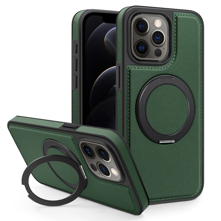 For iPhone 12 Pro Yashi 360 Degree Rotating MagSafe Bracket Phone Case(Dark Green) - iPhone 12 / 12 Pro Cases by buy2fix | Online Shopping UK | buy2fix
