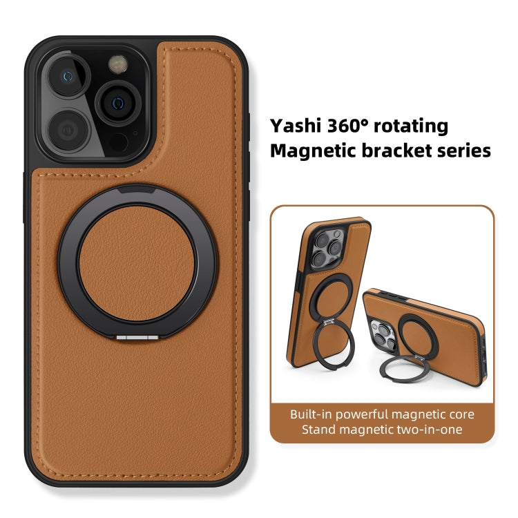 For iPhone 14 Pro Yashi 360 Degree Rotating MagSafe Bracket Phone Case(Brown) - iPhone 14 Pro Cases by buy2fix | Online Shopping UK | buy2fix