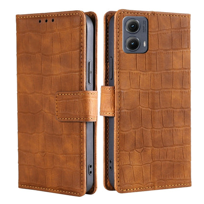 For Motorola Edge 5G 2024 Skin Feel Crocodile Magnetic Clasp Leather Phone Case(Brown) - Motorola Cases by buy2fix | Online Shopping UK | buy2fix