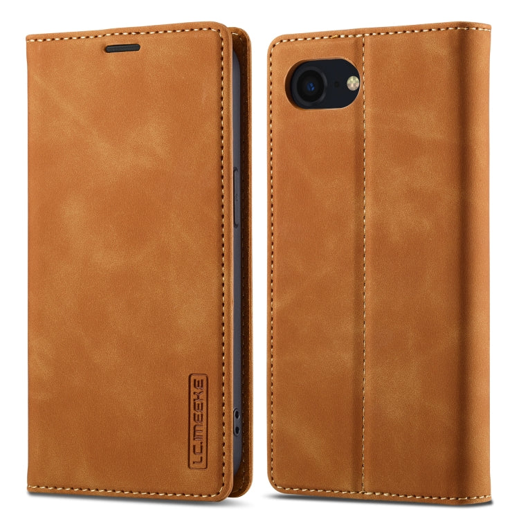 For iPhone SE 2024 LC.IMEEKE Strong Magnetic Leather Phone Case with Holder & Card Slots & Wallet(Brown) - More iPhone Cases by LC.IMEEKE | Online Shopping UK | buy2fix