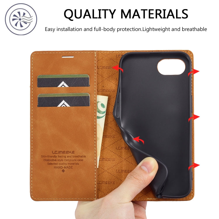 For iPhone SE 2024 LC.IMEEKE Strong Magnetic Leather Phone Case with Holder & Card Slots & Wallet(Brown) - More iPhone Cases by LC.IMEEKE | Online Shopping UK | buy2fix