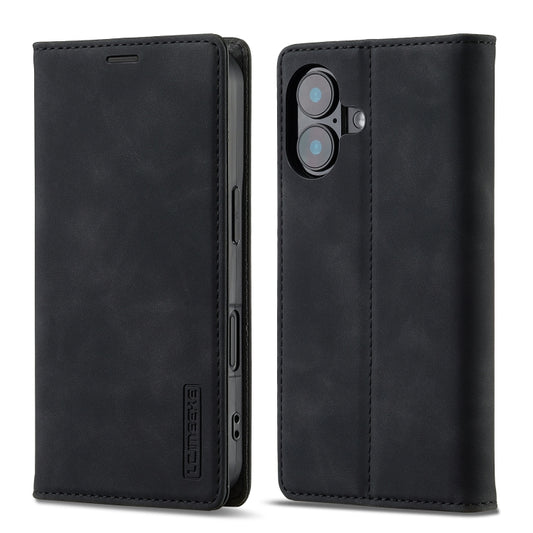 For iPhone 16 Plus LC.IMEEKE Strong Magnetism Microfiber Leather Phone Case(Black) by LC.IMEEKE