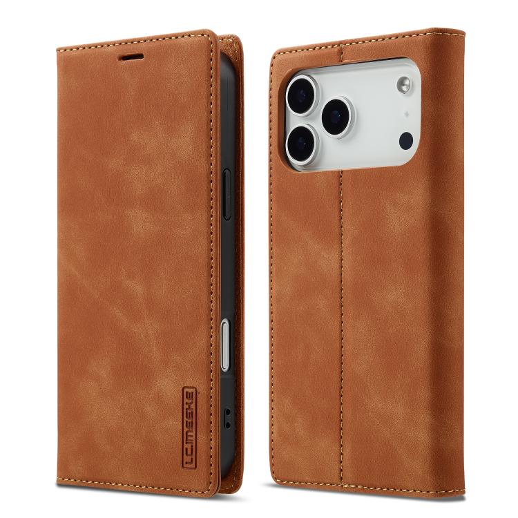 For iPhone 17 Pro LC.IMEEKE Strong Magnetism Microfiber Leather Phone Case(Brown) - iPhone 17 Pro Cases by LC.IMEEKE | Online Shopping UK | buy2fix
