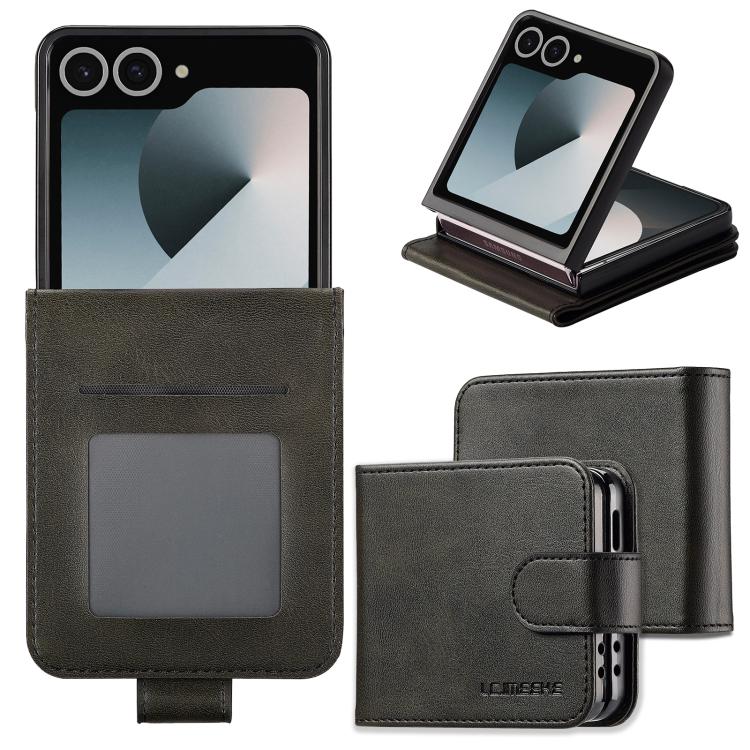 For Samsung Galaxy Z Flip7 5G LC.IMEEKE Calf Texture Leather Phone Case(Black) - Galaxy Z Flip7 5G Cases by LC.IMEEKE | Online Shopping UK | buy2fix