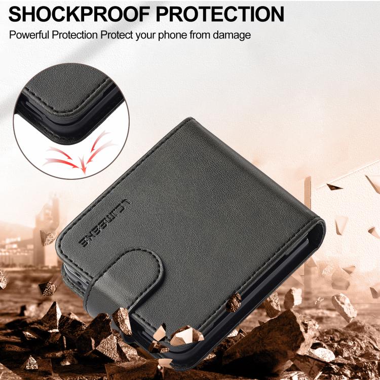 For Samsung Galaxy Z Flip7 5G LC.IMEEKE Calf Texture Leather Phone Case(Black) - Galaxy Z Flip7 5G Cases by LC.IMEEKE | Online Shopping UK | buy2fix