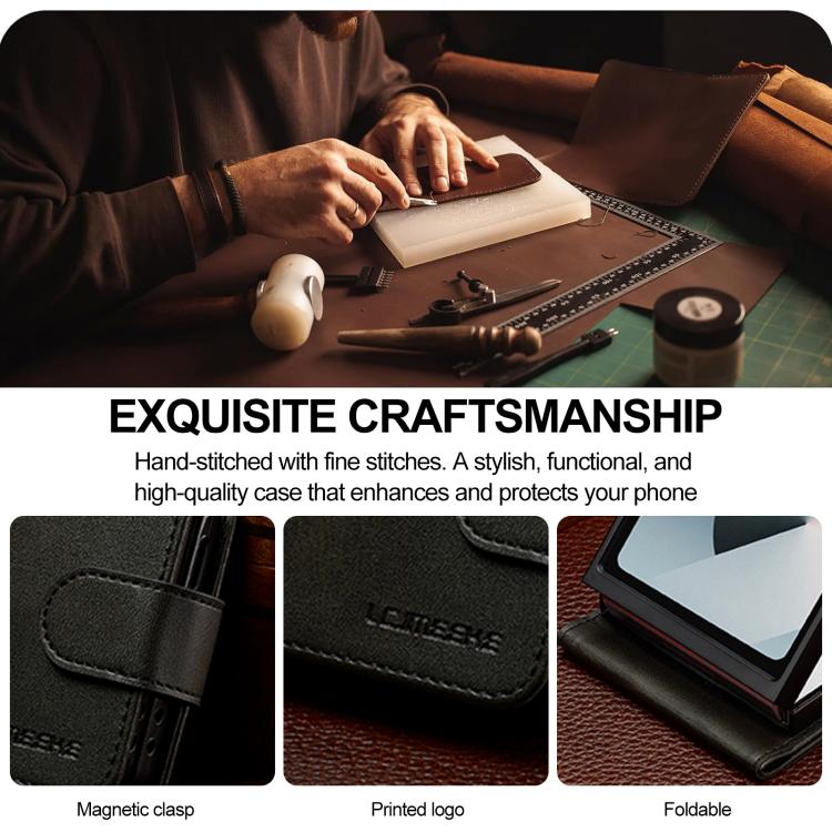 For Samsung Galaxy Z Flip7 5G LC.IMEEKE Calf Texture Leather Phone Case(Black) - Galaxy Z Flip7 5G Cases by LC.IMEEKE | Online Shopping UK | buy2fix