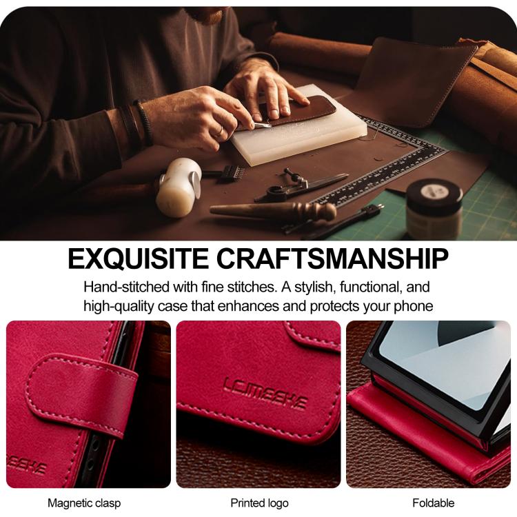 For Samsung Galaxy Z Flip7 5G LC.IMEEKE Calf Texture Leather Phone Case(Red) - Galaxy Z Flip7 5G Cases by LC.IMEEKE | Online Shopping UK | buy2fix