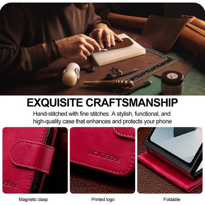 For Samsung Galaxy Z Flip7 5G LC.IMEEKE Calf Texture Leather Phone Case(Red) - Galaxy Z Flip7 5G Cases by LC.IMEEKE | Online Shopping UK | buy2fix