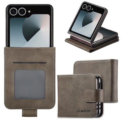 For Samsung Galaxy Z Flip7 5G LC.IMEEKE Calf Texture Leather Phone Case(Grey) - Galaxy Z Flip7 5G Cases by LC.IMEEKE | Online Shopping UK | buy2fix