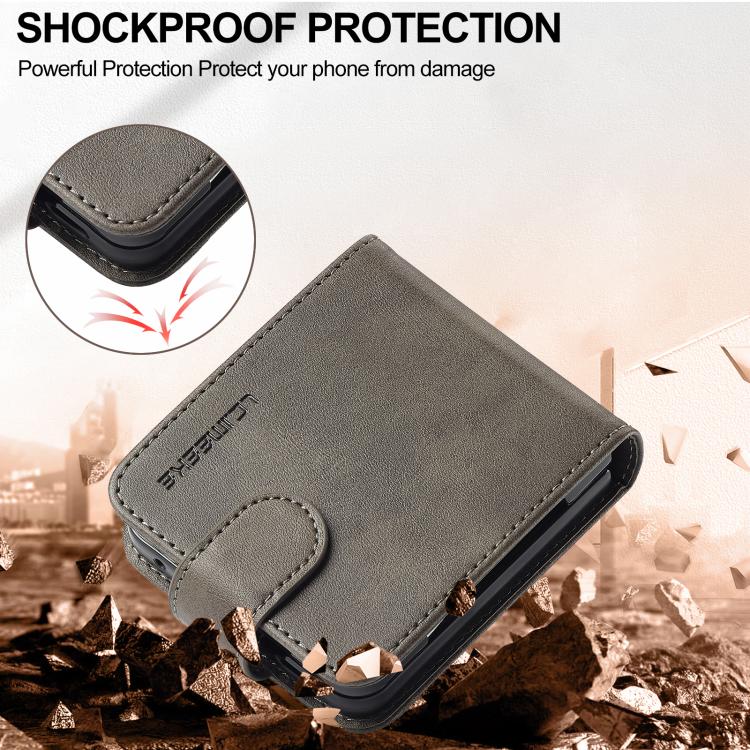 For Samsung Galaxy Z Flip7 5G LC.IMEEKE Calf Texture Leather Phone Case(Grey) - Galaxy Z Flip7 5G Cases by LC.IMEEKE | Online Shopping UK | buy2fix