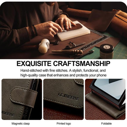 For Samsung Galaxy Z Flip7 5G LC.IMEEKE Calf Texture Leather Phone Case(Grey) - Galaxy Z Flip7 5G Cases by LC.IMEEKE | Online Shopping UK | buy2fix