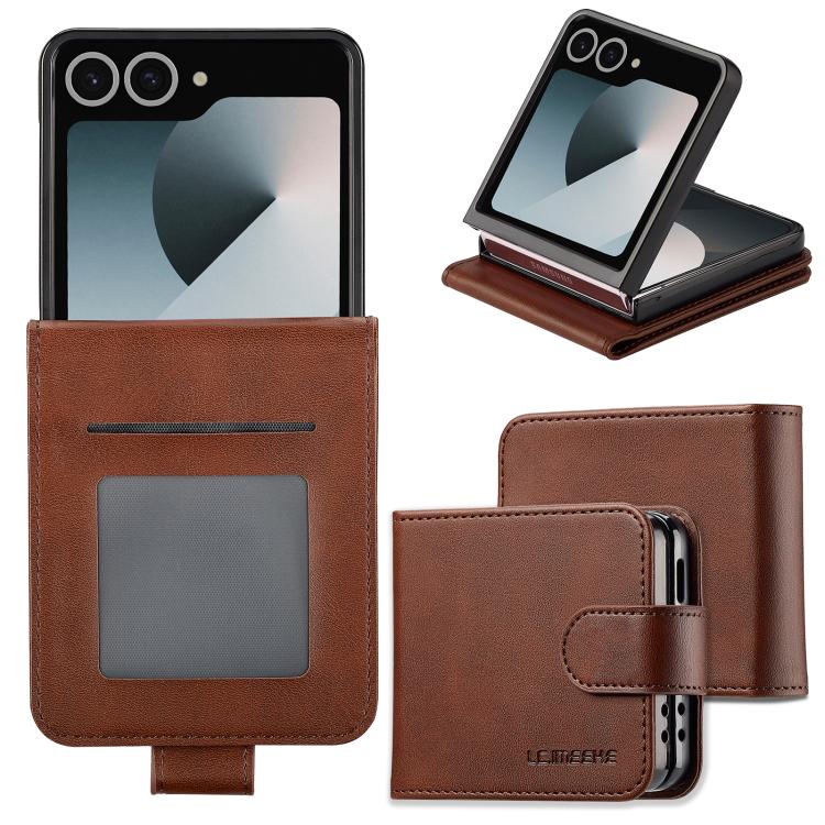 For Samsung Galaxy Z Flip7 5G LC.IMEEKE Calf Texture Leather Phone Case(Coffee) - Galaxy Z Flip7 5G Cases by LC.IMEEKE | Online Shopping UK | buy2fix