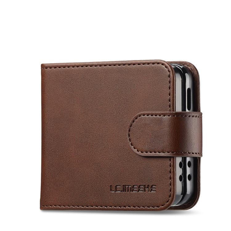 For Samsung Galaxy Z Flip7 5G LC.IMEEKE Calf Texture Leather Phone Case(Coffee) - Galaxy Z Flip7 5G Cases by LC.IMEEKE | Online Shopping UK | buy2fix