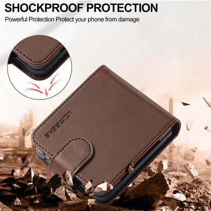 For Samsung Galaxy Z Flip7 5G LC.IMEEKE Calf Texture Leather Phone Case(Coffee) - Galaxy Z Flip7 5G Cases by LC.IMEEKE | Online Shopping UK | buy2fix