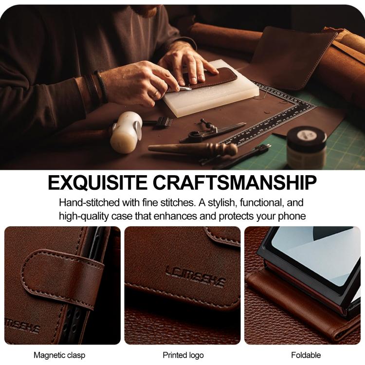 For Samsung Galaxy Z Flip7 5G LC.IMEEKE Calf Texture Leather Phone Case(Coffee) - Galaxy Z Flip7 5G Cases by LC.IMEEKE | Online Shopping UK | buy2fix