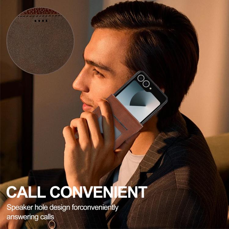 For Samsung Galaxy Z Flip7 5G LC.IMEEKE Calf Texture Leather Phone Case(Coffee) - Galaxy Z Flip7 5G Cases by LC.IMEEKE | Online Shopping UK | buy2fix