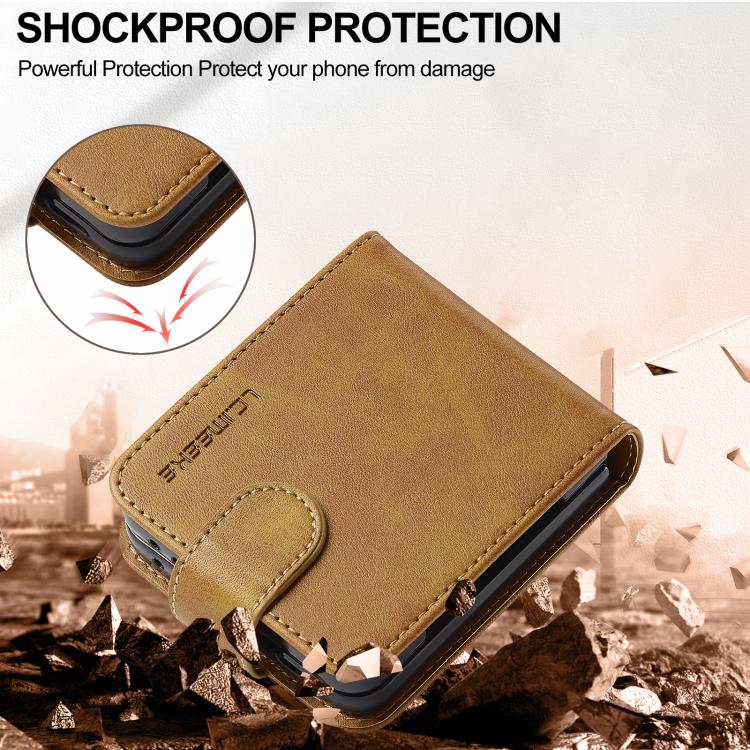 For Samsung Galaxy Z Flip7 5G LC.IMEEKE Calf Texture Leather Phone Case(Brown) - Galaxy Z Flip7 5G Cases by LC.IMEEKE | Online Shopping UK | buy2fix