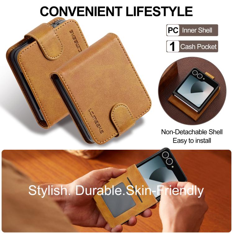 For Samsung Galaxy Z Flip7 5G LC.IMEEKE Calf Texture Leather Phone Case(Brown) - Galaxy Z Flip7 5G Cases by LC.IMEEKE | Online Shopping UK | buy2fix