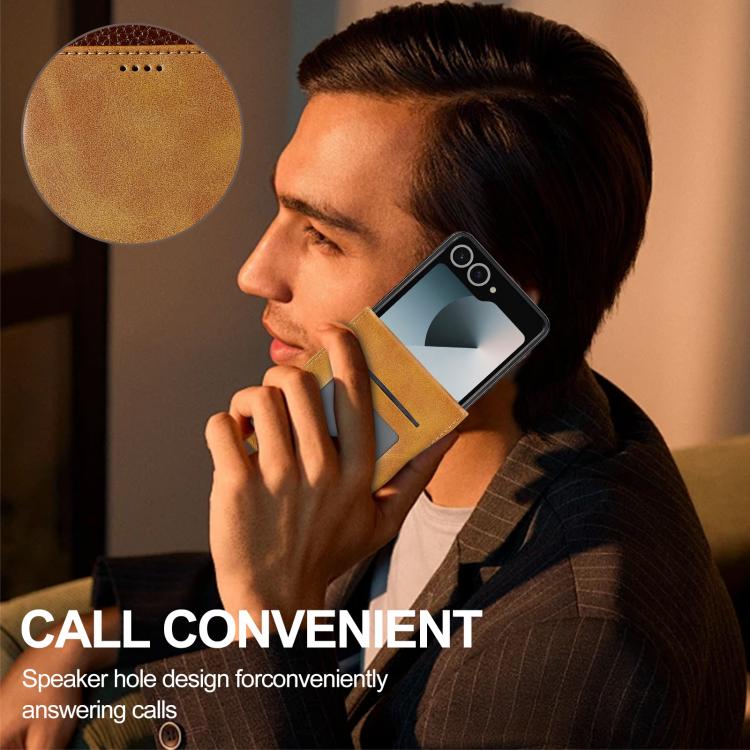 For Samsung Galaxy Z Flip7 5G LC.IMEEKE Calf Texture Leather Phone Case(Brown) - Galaxy Z Flip7 5G Cases by LC.IMEEKE | Online Shopping UK | buy2fix