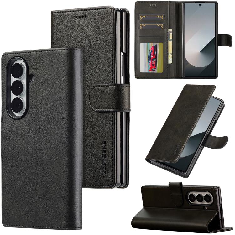For Samsung Galaxy Z Fold7 5G LC.IMEEKE Calf Texture Leather Phone Case(Black) - Galaxy Z Fold7 5G Cases by LC.IMEEKE | Online Shopping UK | buy2fix