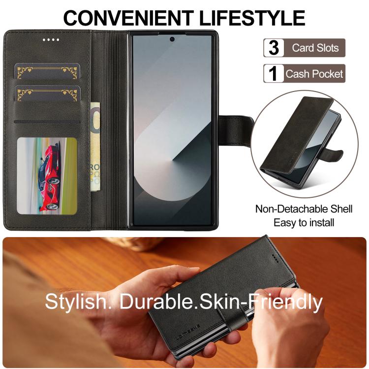 For Samsung Galaxy Z Fold7 5G LC.IMEEKE Calf Texture Leather Phone Case(Black) - Galaxy Z Fold7 5G Cases by LC.IMEEKE | Online Shopping UK | buy2fix