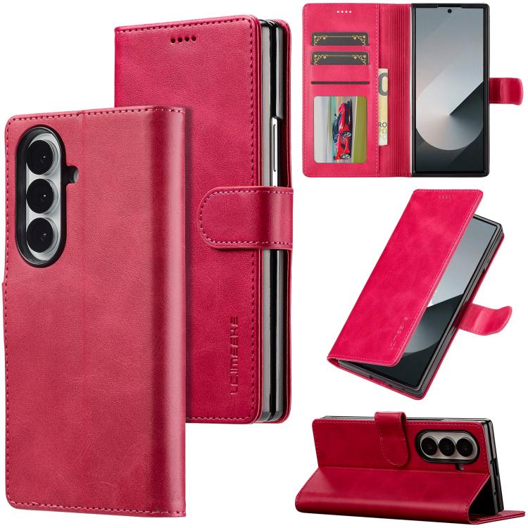 For Samsung Galaxy Z Fold7 5G LC.IMEEKE Calf Texture Leather Phone Case(Red) - Galaxy Z Fold7 5G Cases by LC.IMEEKE | Online Shopping UK | buy2fix