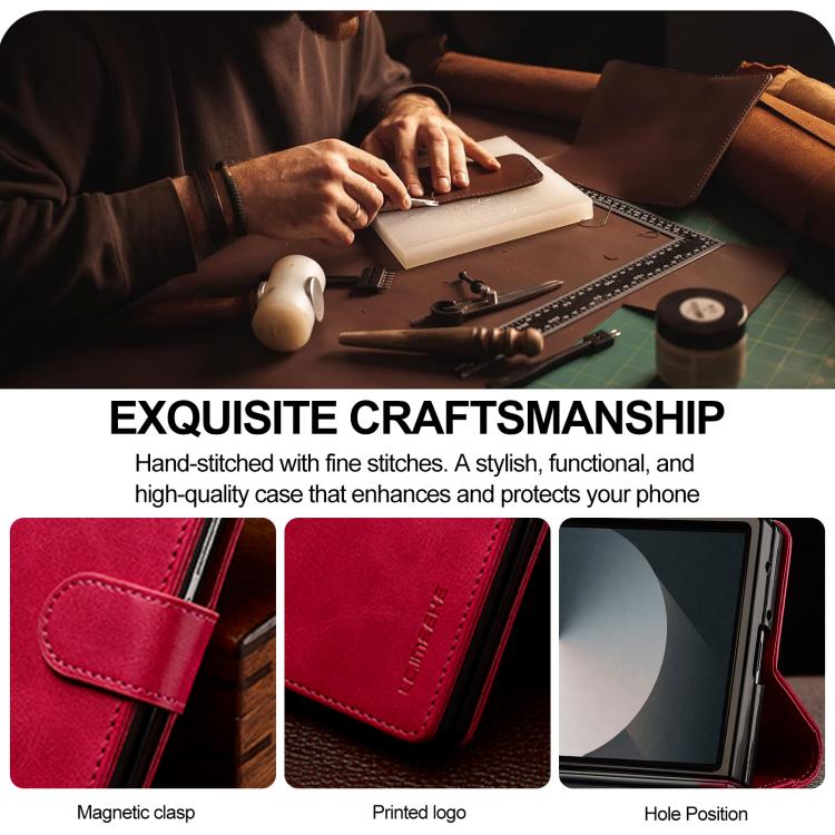 For Samsung Galaxy Z Fold7 5G LC.IMEEKE Calf Texture Leather Phone Case(Red) - Galaxy Z Fold7 5G Cases by LC.IMEEKE | Online Shopping UK | buy2fix
