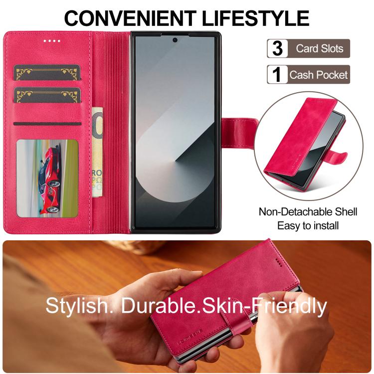 For Samsung Galaxy Z Fold7 5G LC.IMEEKE Calf Texture Leather Phone Case(Red) - Galaxy Z Fold7 5G Cases by LC.IMEEKE | Online Shopping UK | buy2fix