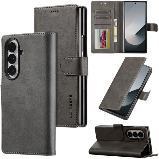 For Samsung Galaxy Z Fold7 5G LC.IMEEKE Calf Texture Leather Phone Case(Grey) - Galaxy Z Fold7 5G Cases by LC.IMEEKE | Online Shopping UK | buy2fix