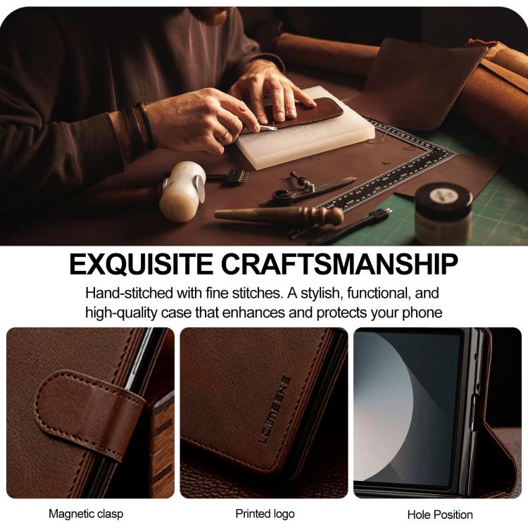 For Samsung Galaxy Z Fold7 5G LC.IMEEKE Calf Texture Leather Phone Case(Coffee) - Galaxy Z Fold7 5G Cases by LC.IMEEKE | Online Shopping UK | buy2fix