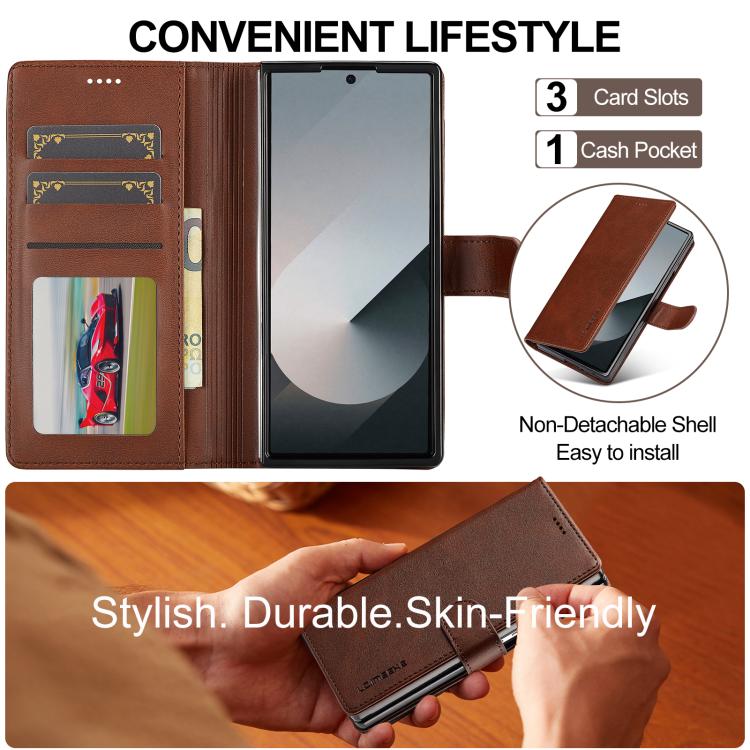 For Samsung Galaxy Z Fold7 5G LC.IMEEKE Calf Texture Leather Phone Case(Coffee) - Galaxy Z Fold7 5G Cases by LC.IMEEKE | Online Shopping UK | buy2fix