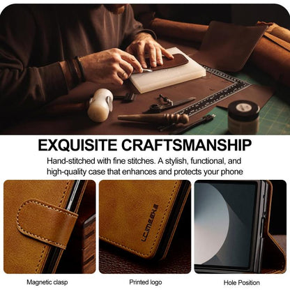 For Samsung Galaxy Z Fold7 5G LC.IMEEKE Calf Texture Leather Phone Case(Brown) - Galaxy Z Fold7 5G Cases by LC.IMEEKE | Online Shopping UK | buy2fix