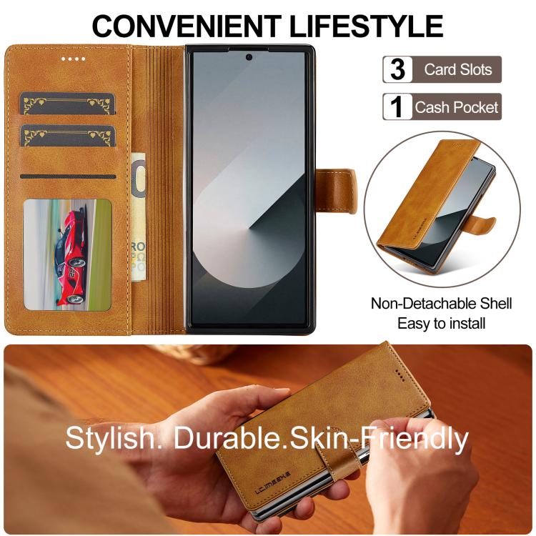 For Samsung Galaxy Z Fold7 5G LC.IMEEKE Calf Texture Leather Phone Case(Brown) - Galaxy Z Fold7 5G Cases by LC.IMEEKE | Online Shopping UK | buy2fix